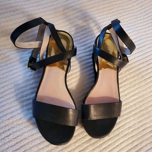 Michael Kors platform sandals, black leather, suede bottom size 6.